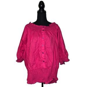 Vintage Erica Brooke Off Shoulder Puff Sleeve Smocked Top 4X Boho Peasant Blouse